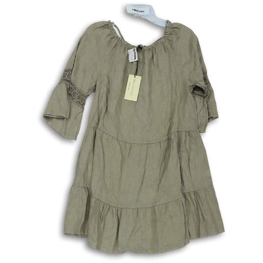 NWT Womens Taupe Linen Off The Shoulder Short A-Line Dress Size Medium image number 1