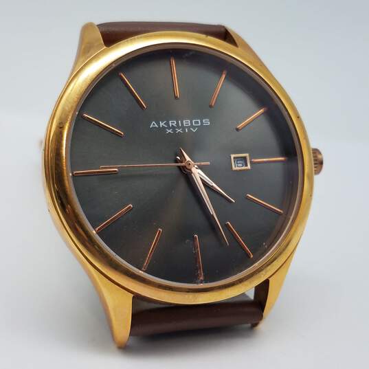 Akribos XXIV 42mm Analog Date Gold Tone Watch 60g image number 8