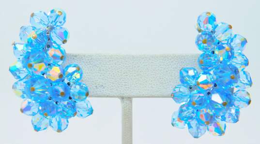 Vintage Laguna Clip Earrings & Silver Tone Blue Aurora Borealis Crystal Jewelry 201.8g image number 8