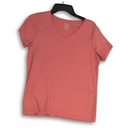 L.L. Bean Womens Pink V-Neck Short Sleeve Pullover T-Shirt Size Medium