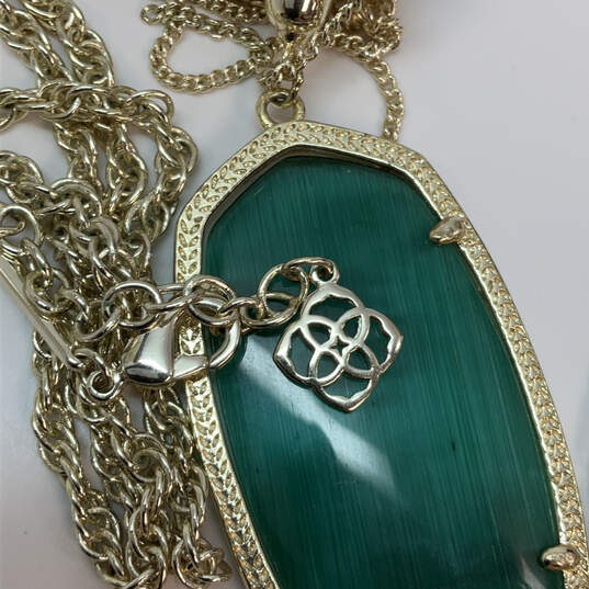 Designer Kendra Scott Rayne Gold-Tone Green Stone Tassel Pendant Necklace image number 4