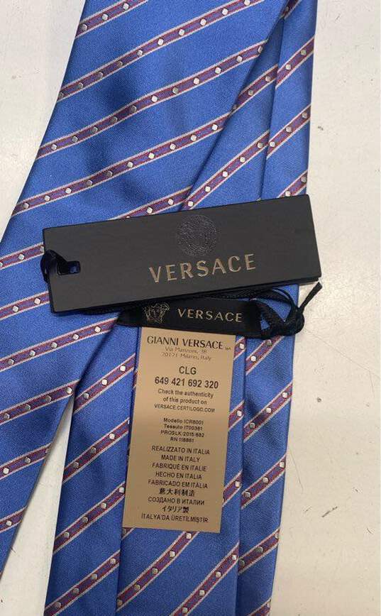 VERSACE Italy Blue Striped 100% Silk Necktie Tie image number 5
