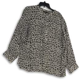 APT.9 Womens Black White Animal Print Round Neck Pullover Blouse Top Size 2X