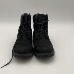 Womens Black Leather Round Toe Lace-Up Stylish Combat Boots Size 6.5M