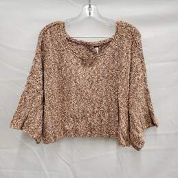 Free People WM's Scoop Neck Wool Blend Cropped Teri Cloth Brown Sweater Size XS