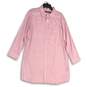 Womens Pink Long Sleeve Collared Front Pocket Button-Up Sleepshirt Size L image number 1