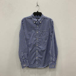 Mens Blue Plaid Grant Fit Pocket Long Sleeve Collared Button-Up Shirt Sz XL