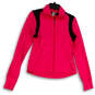 Womens Pink Black Thumb Hole Mock Neck Pockets Full-Zip Track Jacket Sz XS image number 1
