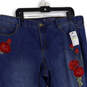 NWT Womens Blue Embroidered Flower Denim Medium Wash Cropped Jeans Size 18W image number 2