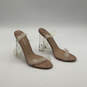 Womens Beige PVC Suede Open Toe Clear Buckle Strappy Heels Size 7.5 image number 4