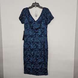 Blue V Neck Short Sleeve Embroidered Midi Dress