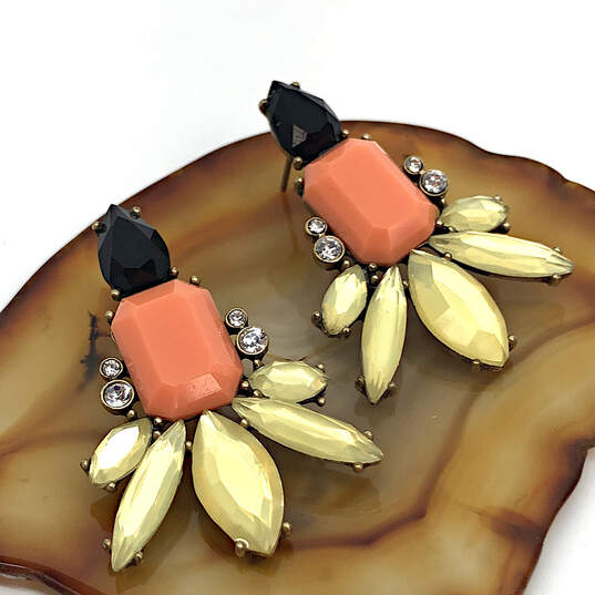 Designer J. Crew Black Peach Lemon Gold Crystals Stud Drop Earring image number 2