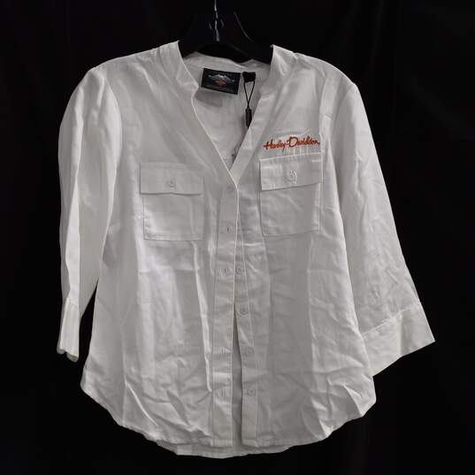 Harley Davidson Genuine Motor Clothes Button Up Blouse Top Size XS - NWT image number 1