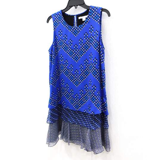 Diane Von Furstenberg Liza Blue Layered Silk Crepe Ruffle Shift Women's Dress Size M with COA image number 2