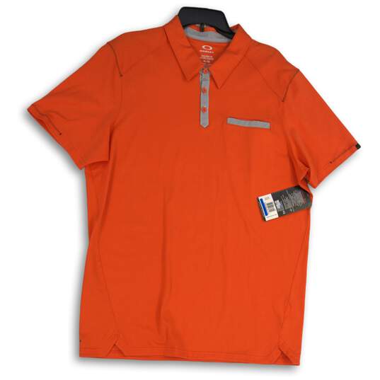 NWT Mens Orange Collared Short Sleeve Tailored Fit Golf Polo Shirt Size XL image number 1