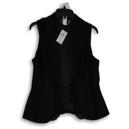 NWT Womens Black Ruffle Welt Pocket Sleeveless Open Front Vest Size 10