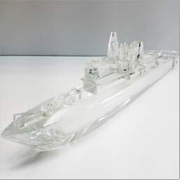 Crystal Battle Ship Hand Crafted 14.5in Unmarked Glass Ship