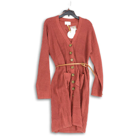 NWT Womens Maroon Long Sleeve Button Front Cardigan Sweater Size XL image number 1
