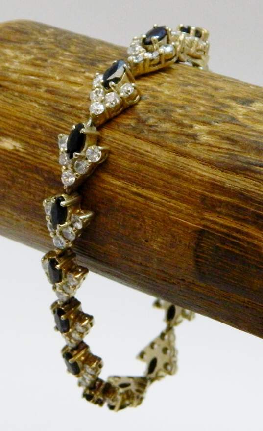 Romantic Sterling Silver Vermeil Sapphire Diamond Accent & CZ Hoop Earrings & Bracelet 24.8g image number 3