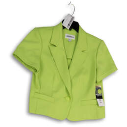 NWT Womens Green Short Sleeve Front Pocket One Button Cropped Blazer Sz12