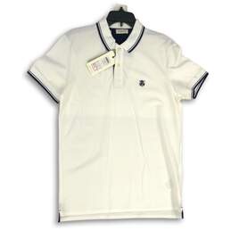 NWT Mens White Short Sleeve Spread Collar Regular Fit Golf Polo Shirt Size Large
