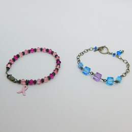 Artisan Sterling Silver Purple & Pink Beaded Glass Bracelets 47.1g alternative image
