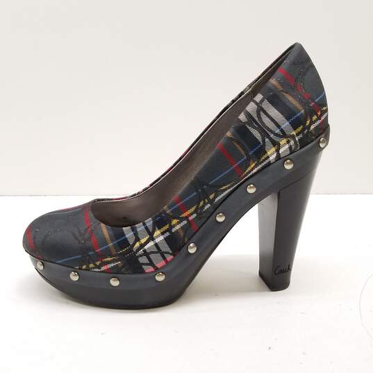 COACH Carli Plaid Signature Pump Clog Heels Shoes Size 5 B image number 2
