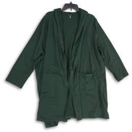 Eileen Fisher Womens Green Long Sleeve Open Front Hooded Cardigan Sweater Sz 2X