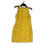 Womens Yellow Lace Sleeveless Round Neck Back Zip Sheath Dress Size Medium image number 1