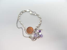 Contemporary 925 Amethyst & Diamond Accent Heart & Purple CZ Pendants Necklace Drop Earrings & Twisted Herringbone Chain Bracelet 10.4g alternative image