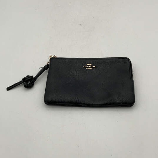 Womens Black Leather Double Corner Zipper Pockets Wristlet Wallet image number 1