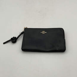 Womens Black Leather Double Corner Zipper Pockets Wristlet Wallet