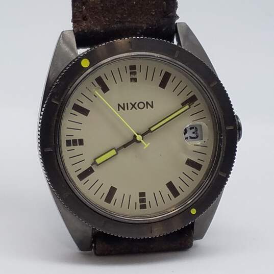 Nixon Wonder Lust The Rover 43mm Gunmetal Beige Dial Leather Watch 76g image number 6