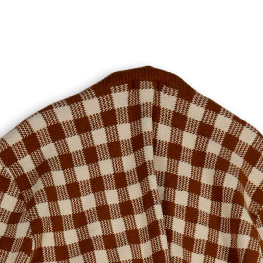 Womens Brown White Check Long Sleeve Open Front Cardigan Sweater Size M image number 4