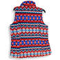 NWT Womens Blue Red Fair Isle Mock Neck Full-Zip Puffer Vest Size M 10-12 image number 2