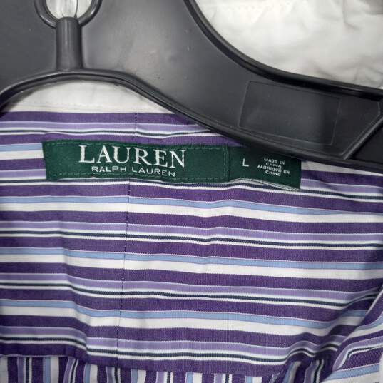 Lauren Ralph Lauren Purple Striped Button Up Dress Shirt Men's Size Large image number 3