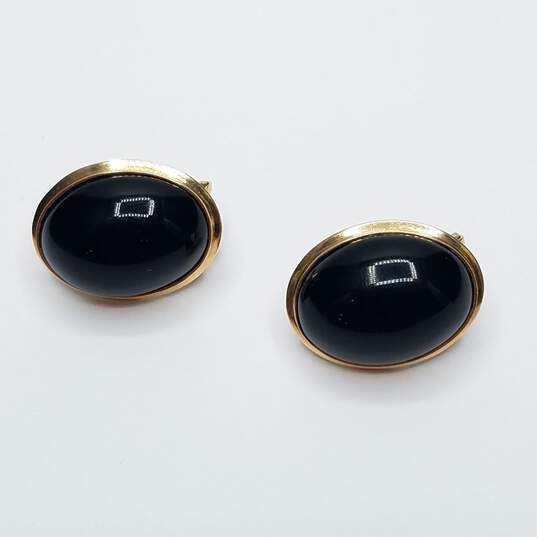 14K Gold Onyx Omega Back Earrings 7.7g image number 2