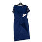 NWT Womens Blue Beaded Short Sleeve V Neck Wrap Dress Size 8 image number 1