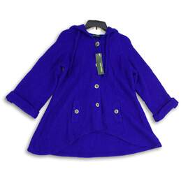 NWT For Cynthia Womens Blue Long Sleeve Hooded Swing Coat Size M