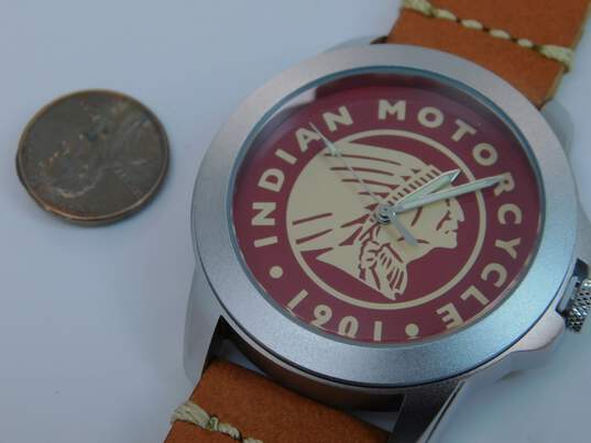 Men's Indian Motorcycle 1901 Leather Analog Watch IOB image number 4