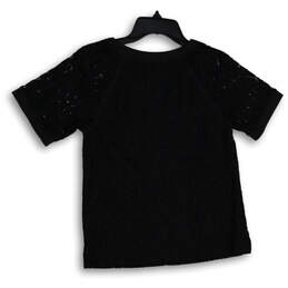 Womens Black Lace Round Neck Short Sleeve Pullover Blouse Top Size XS alternative image