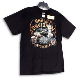 NWT Mens Black Graphic Print Short Sleeve Crew Neck Pullover T-Shirt Sz L