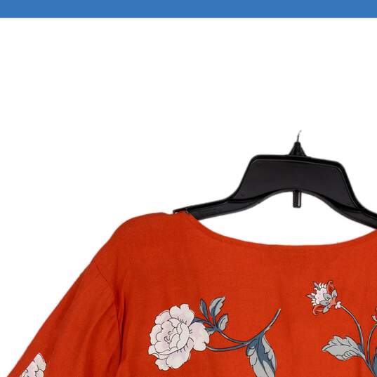 NWT Loft Womens Orange Floral Surplice Neck Pullover Blouse Top Size L image number 4