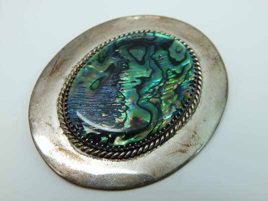 Vintage Mad Designs 1989 Sterling Silver Paua Shell Oval Brooch 22.4g image number 3