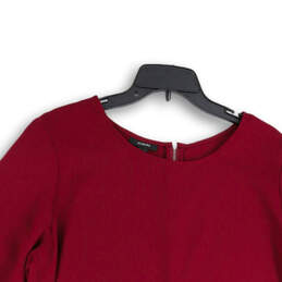 Womens Burgundy Crew Neck Ruffle 3/4 Sleeve Back Zip Blouse Top Size XL