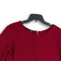 Womens Burgundy Crew Neck Ruffle 3/4 Sleeve Back Zip Blouse Top Size XL image number 1
