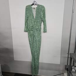 Light Green Sequin Long Sleeve V Neck Wrap Gown Dress with Slit alternative image