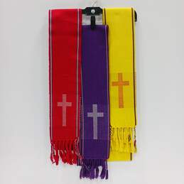 Bundle of 3 Multicolored Church Pastor Stoles w/Cross Design