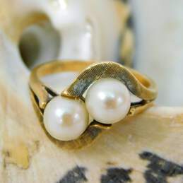 VNTG 10K Yellow Gold Double Pearl Ring 3.7g