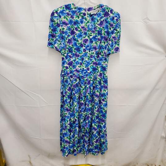 VTG Jessica Howard WM's Blue Floral Cotton Linen Blend Maxi Dress Size16 image number 2